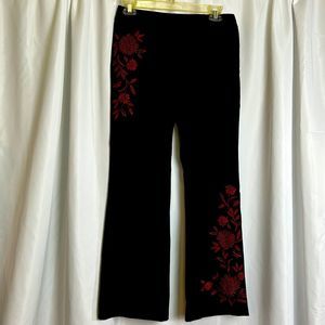 Apostrophe Black Pants with Red Floral Design